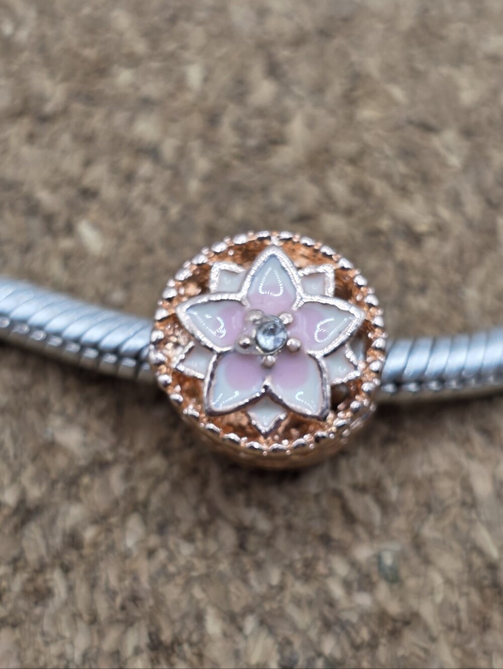5/$25 ❤️ ROSE GOLD PINK AND WHITE CZ SPACER CHARM FOR PANDORA